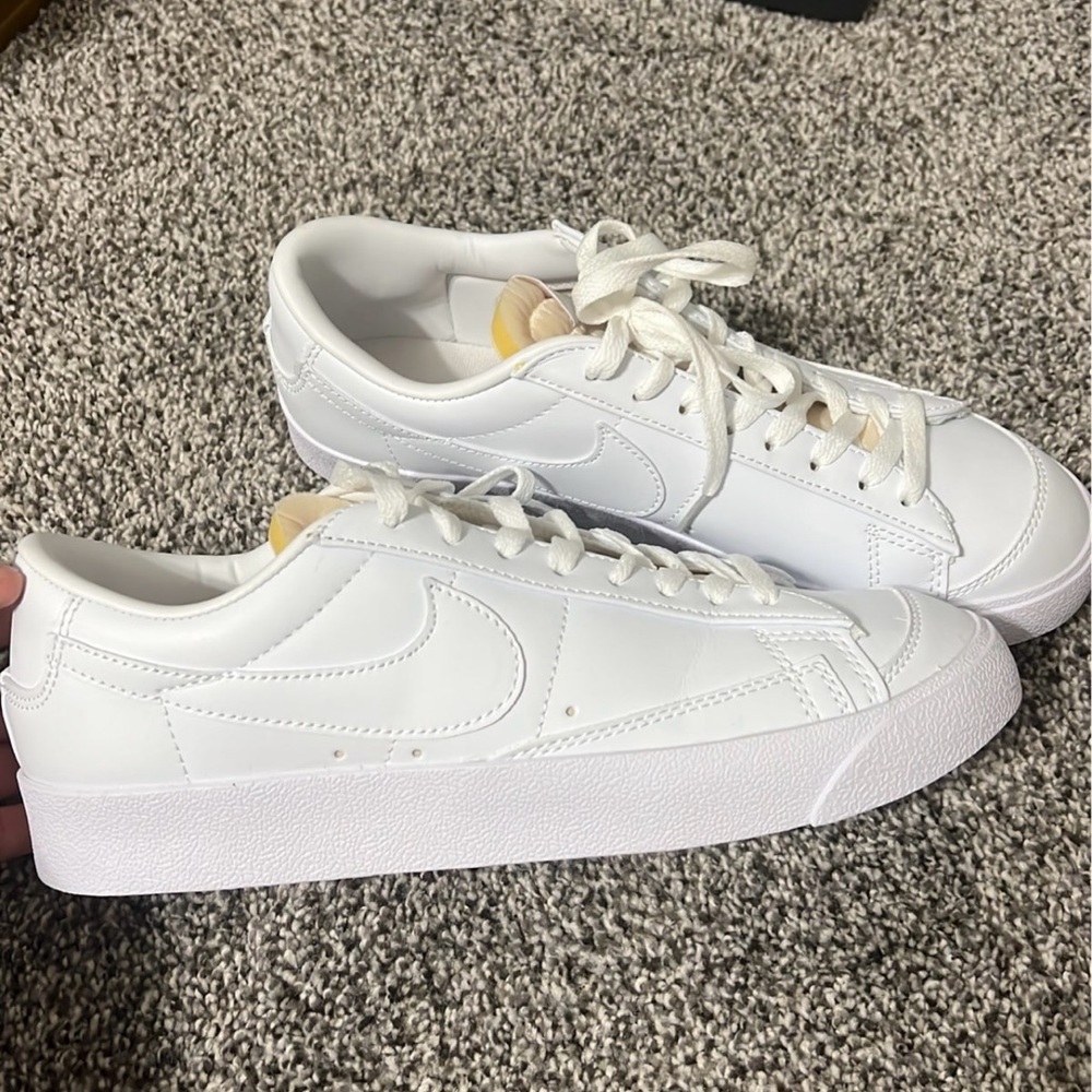 All white Nike Blazers